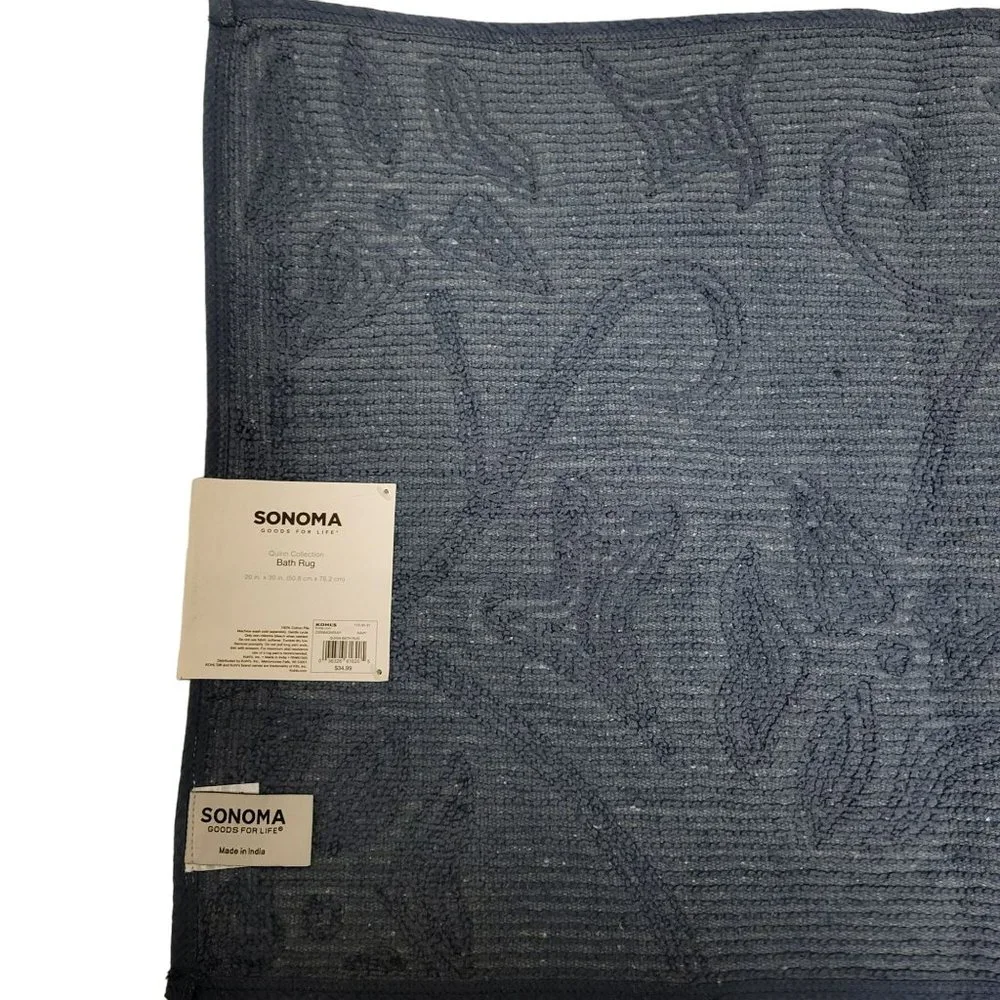Sonoma Goods For Life Quinn Collection Bath Rug Navy Blue Paisley Inlay Pattern